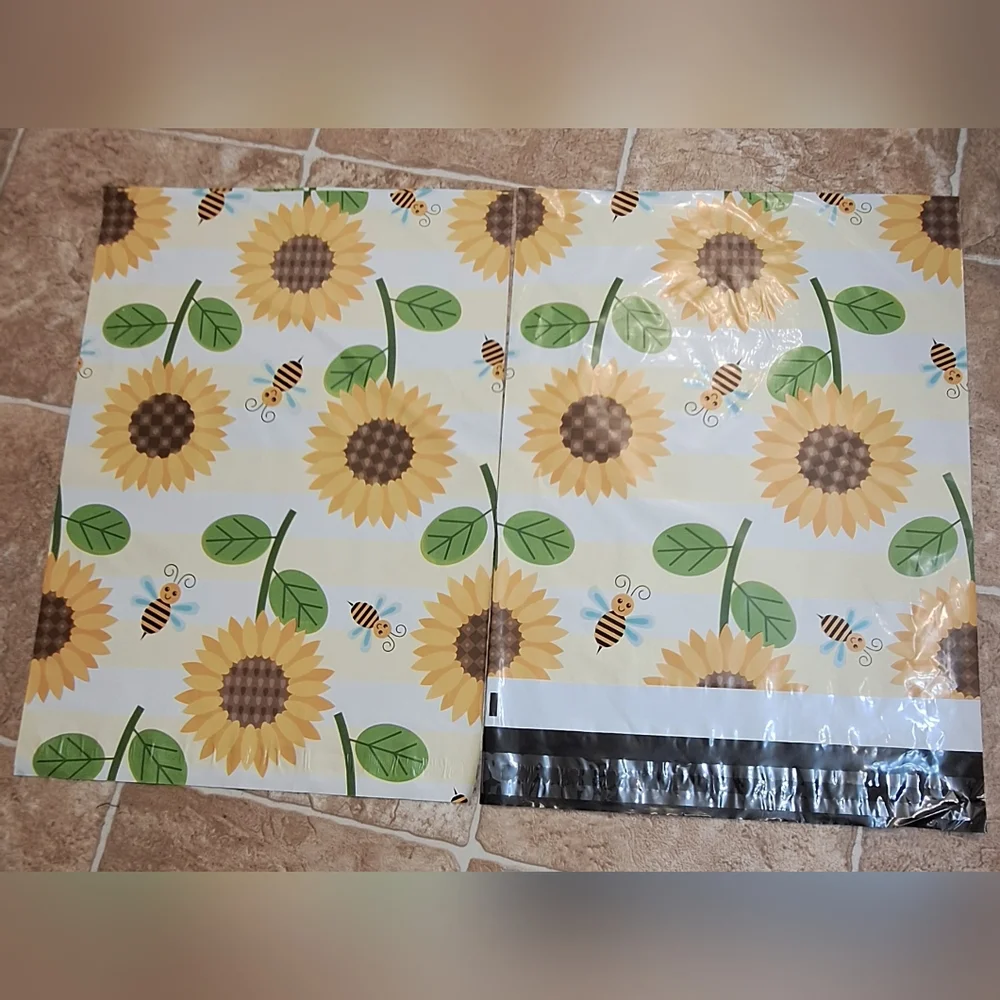 20ct. 12x15.5 Sunflower And Bee Polymailers, Random Thank You Cards/Stickers